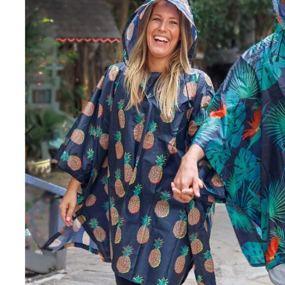 VIBE FESTIVAL GEAR Quality Rainwear Sweden Rain Poncho Hooded Pineapple 72" x 52 - Picture 6 of 7